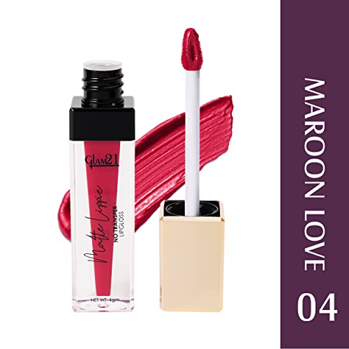 Image of Glam21 Matte Lippie No Transfer Lip Gloss | Lightweight and comfortable| Creamy Matte Formula - 4 gm | Maroon Love-04