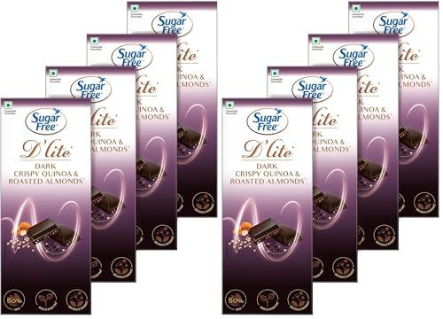 Image of Sugar Free D'lite Quinoa & Almonds Dark Chocolate Bar, 80Gram (Pack Of 8)