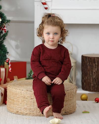 Image of Jecson Baby Girl Clothes Toddler Outfits Quilted Heart Sweatshirt & Jogger Pants Fall Winter Sweatsuit 2Pcs Sets 3M-4T
