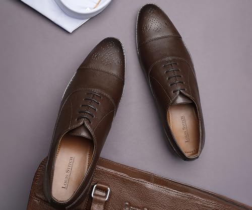Image of LOUIS STITCH Men's Formal Shoe | Derby Shoes, Lace-Up Style, Shiny Finish | Solid Design | Perfect for Formal, Business Casual, and Parties (LSRGCT)
