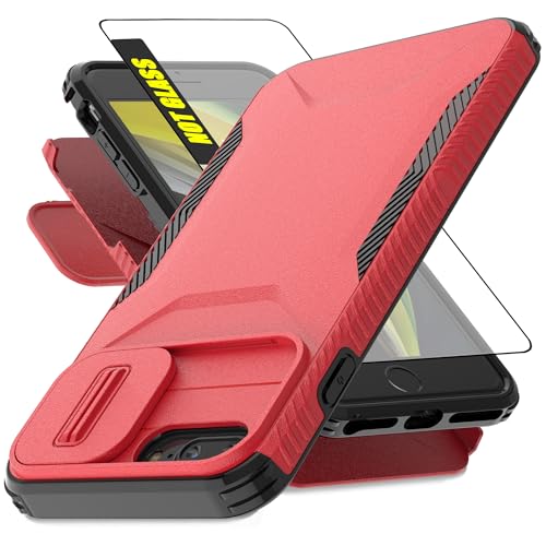Image of AWZHYDT for iPhone 8 Plus,iPhone 7 Plus Case,with 1 HD Screen Protector & Slide Camera Cover[Military-Grade] Phone Case Heavy Duty Rugged Shockproof Protective Cover for iPhone 8/7 Plus 5.5"-Red