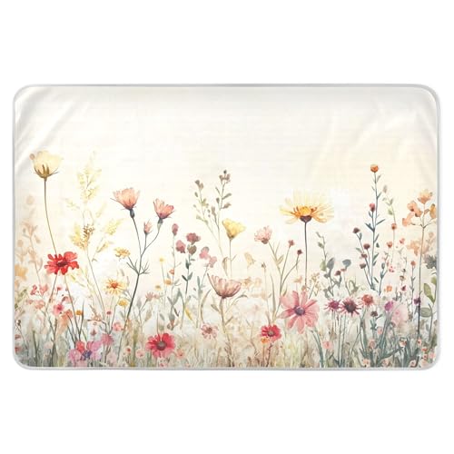 Takiito Watercolor Wildflower Meadow Bed Pad Reusable Bed Underpad Washable Waterproof Leak-Proof Quick Dry Incontinence Pee Pad for Toddlers Kids Adults Pets 34x52 in