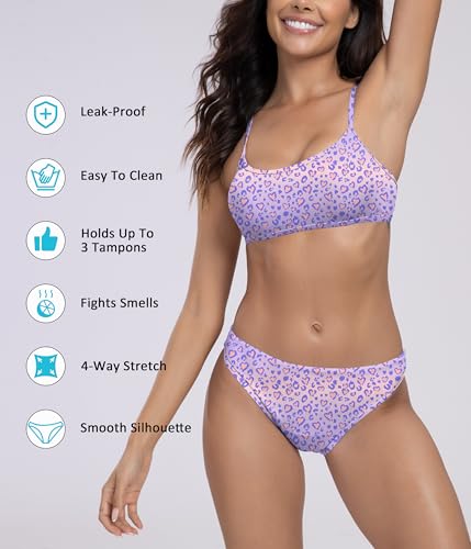Image of Beautikini Period Spaghetti Straps Bikini Swimwear Bathing Suit for Women | Leakproof Bathing Suit,Removable Pads,Tie Back Spaghetti Straps,4-Layer Leak Proof Lining,Bikini Top and Low Waist Bottoms