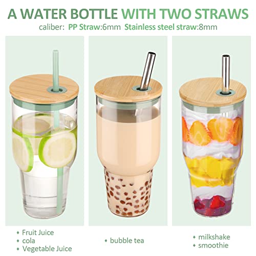 Kytffu 32Oz Glass Tumbler With Straw And Lid, Reusable Boba Smoothie Cup Iced Coffee Tumbler With Silicone Sleeve, Fits Cup Holder Water Bottle Bpa Free, Olive #TOP2