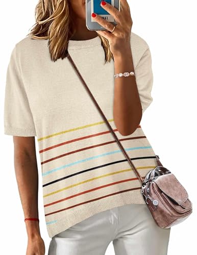Image of Zeagoo Womens Summer Tops Dressy Casual Short Sleeve Sweaters Crew Neck Lightweight Knit Tops Loose Blouse Basic Shirts