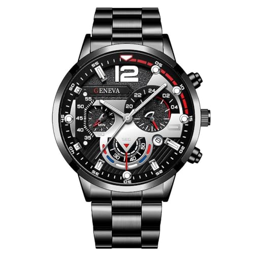 Geneva - Reloj cronógrafo con correa de acero inoxidable, múltiples opciones de color,...