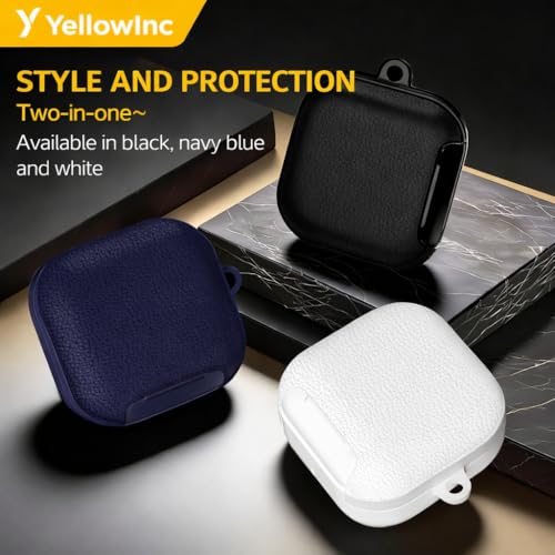 Image of Leather Texture Case for Samsung Galaxy Buds 4 and 4 Pro with Carabiner, Built-in Phone Stand, Locking-Switch Design Business Cover (White, Leather with Stand)