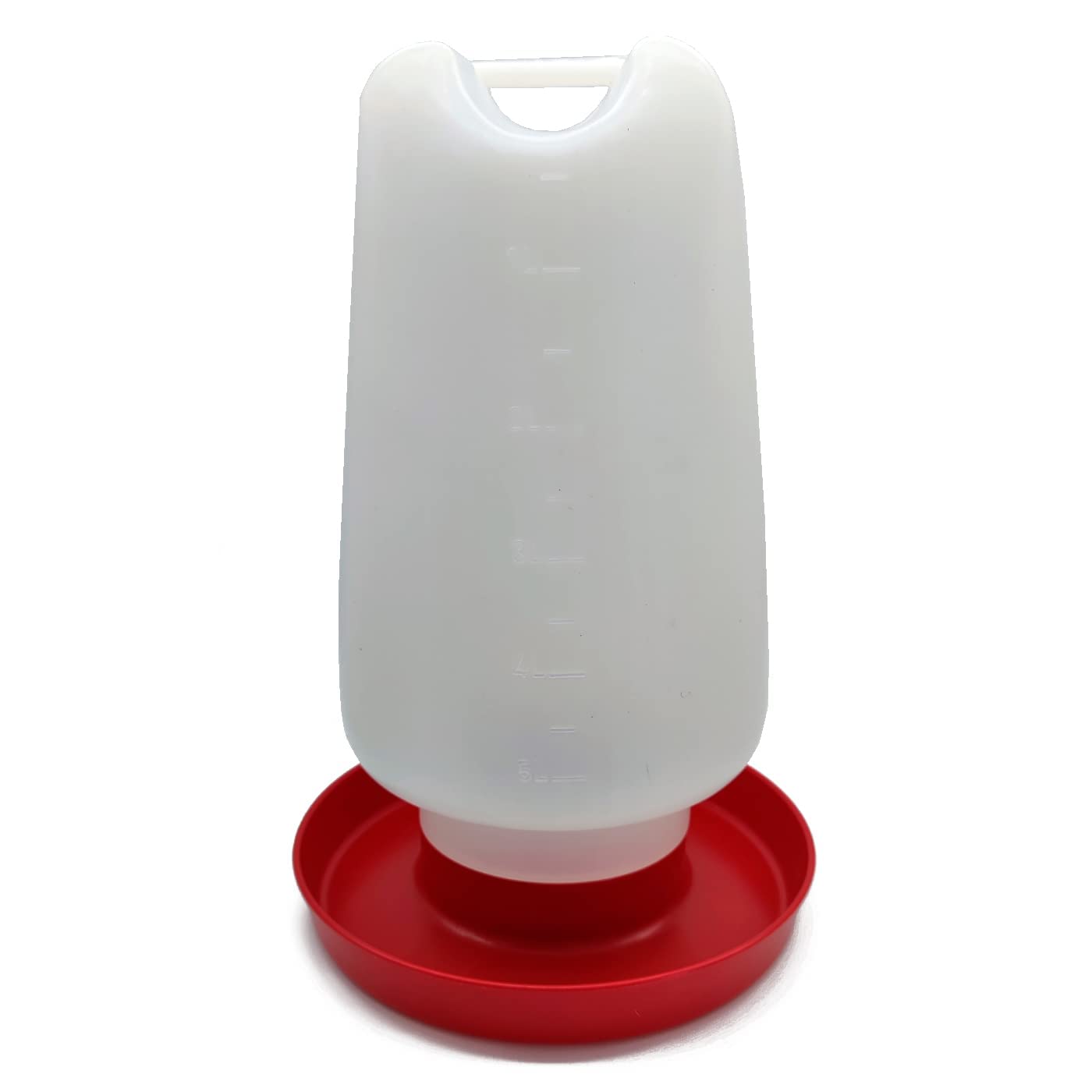 Acan Tradineur - Bebedero de plástico para Aves, gallinas, Recipiente con asa para Agua de Animales, Fabricado en España (Blanco y Rojo, 6 litros, 34,5 x 22 cm)