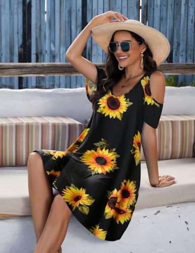 Image of JollieLovin Womens Plus Size Short Sleeve Cold Shoulder V Neck T-Shirt Dress with Pockets