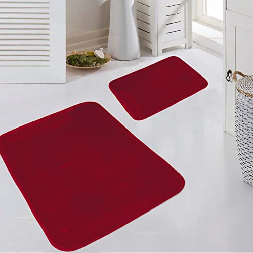 CARPETIA Badematten Badgarnitur Set 2-teilig waschbar & rutschfest in rot, Größe 50x60cm + 60x100 cm Cover