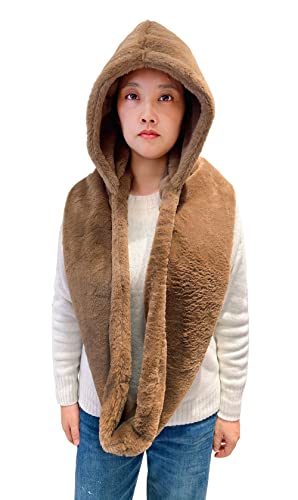 Lina & Lily Faux Fur Hood & Infinity Scarf Combo Winter Head Neck Wrap for Women Men2