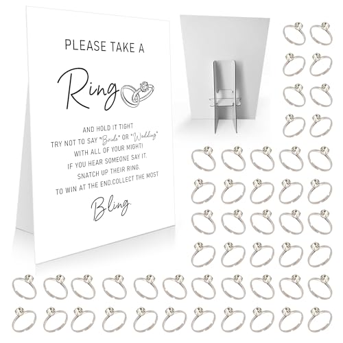 ZAQTS Bridal Shower Ring Games, Put a Ring On It Bridal Shower Decorations with 50 Fake Rings - Wedding Bachelorette Hens Party Game, 04