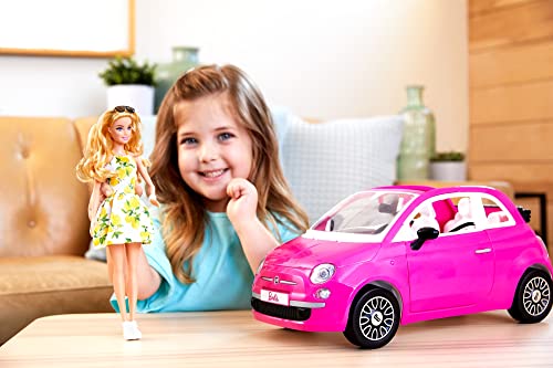 Barbie et sa Fiat 500, Cofret véhicule 4 Places Rose et poupée avec Habillage et Accessoires, Cadeau pour Enfants de 3 à 7 Ans, HGV03 – Image 3