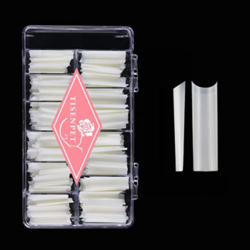 Clear Acrylic Nail Tips - No C Curve XXL Square Nail Tips 500pcs Extra Long Half Cover False Nails for Nail Salons, DIY Nail Art 10 Sizes with Box (Natural)