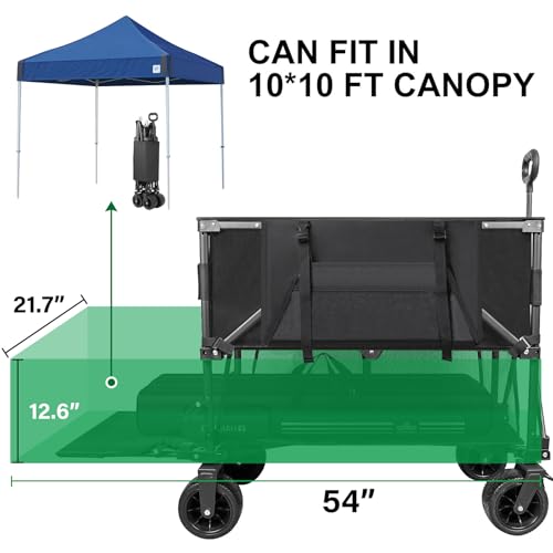 Double Decker Wagon 600lb Capacity & 400L Collapsible Sports Wagon with Big Wheels 54" Extended Utility Folding Cart for Camping Fishing & Outdoor Use