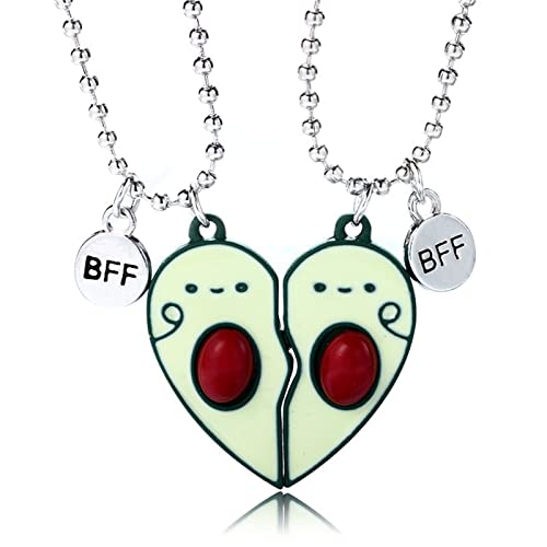 COLORFUL BLING 2/3Pcs Cute Half Broken Heart Koala Avocado Engraved BFF Pendant Chain Adjustable Necklace Bracelet for Best Friend Women Girl Men Boy Split Heart Forever Friendship Gifts Love-Avocado