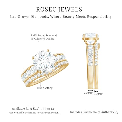 Certified Lab Grown Diamond Bridal Ring Set, Ef-Vs Quality, 8 mm Diamond Engagement Ring with Band - Ready To Gift 6