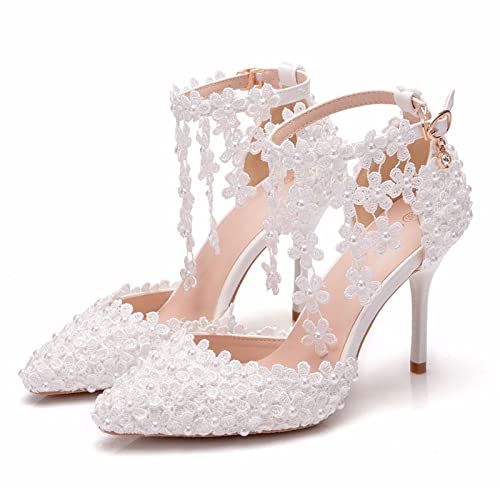 Brautschuhe Damen, 9,5 Cm Hohe Stiletto-Sandalen Mit Spitzer Zehenpartie...