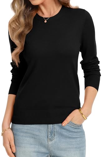 Image of QUALFORT Women's Sweaters Long Sleeve Soft Lightweight Basic Knitted Pullover Sweater