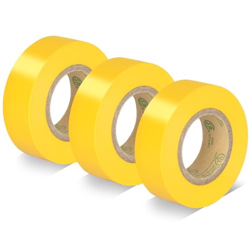 Yellow Electrical Tape, UL Approved, 0.7in x 33ft, 3 Pack