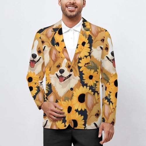 Sunflower Corgi Men's Casual Blazers Slim Fit Sport Coats Blazer Two Buttons Suit Jacket for Work Party2