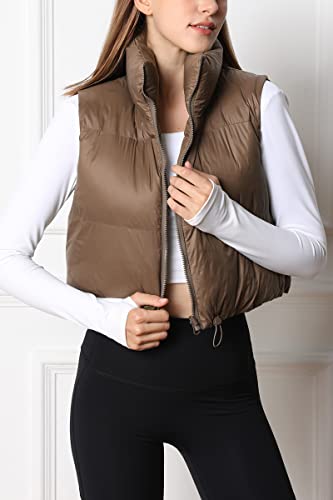 Automet Women's Cropped Puffer Vest Winter Lightweight Sleeveless Warm Outerwear Vests Padded Gilet #TOP1