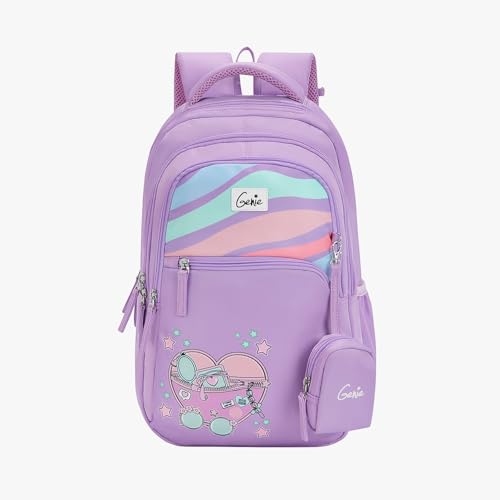 Image of Genie Backpack for Girls Laptop Sleeve, Three Compartments and Organiser with Padded Shoulders |Best for Books,Stationery,Lunch Box & Essentials