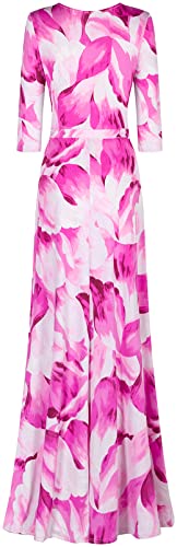 Image of Women's 3 /4 Sleeve V-Neck Printed Maxi Faux Wrap Dress Magenta XL