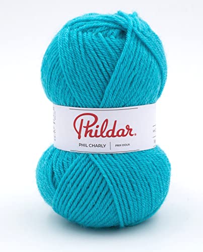 Phildar - Pelote de Laine Phil Charly de 50g - Laine à Tricoter - 100% Acrylique - Aiguille n°4 - Couleur Turquoise