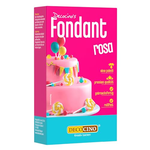 DECOCINO Fondant Rosa – 250 g – ideal zum Verzieren von Kuchen, Torten, Cupcakes – Palmölfrei...