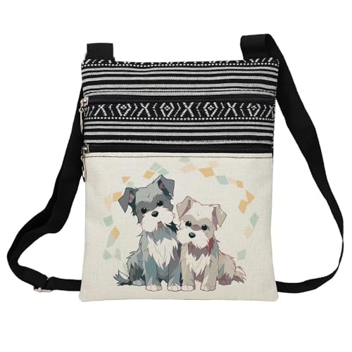 Cartoon Schnauzer Messenger Bag Small Ethnic Pattern Printed Adjustable Strap Crossbody Zipper Bag Cartoon Schnauzer Phone Bag Wallet Cute Shoulder Handbag for Women Friends