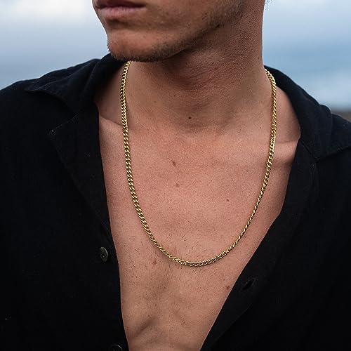 Made by Nami Men's High-Quality Stainless Steel Necklace Chain 23" - Gold Silver Gun-Metal Black - Handmade Surfer Jewellery - Gift for Men - Plain Coil Necklace Chain - UK (Gold)