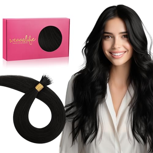 WENNALIFE Nano Bead Hair Extensions Human Hair, 50g 50s 18 Inch Jet BlackReal Human Hair Extensions for Women Invisible Nano Ring Hair Extensions Remy Human Hair Extensiones De Cabello Humano