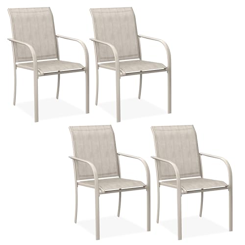 Image of DIFY Patio Dining Chairs Set of 4, Stackable Outdoor Metal Chairs for Garden, Porch and Lawn, Sandshell