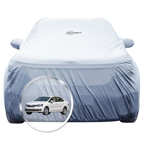 Image of NEODRIFT 'SilverTech' Car Cover for Skoda Rapid (100% Water-Resistant, All Weather Protection, Tailored Fit, Precision-Fit & Breathable Fabric) (Colour: Silver)