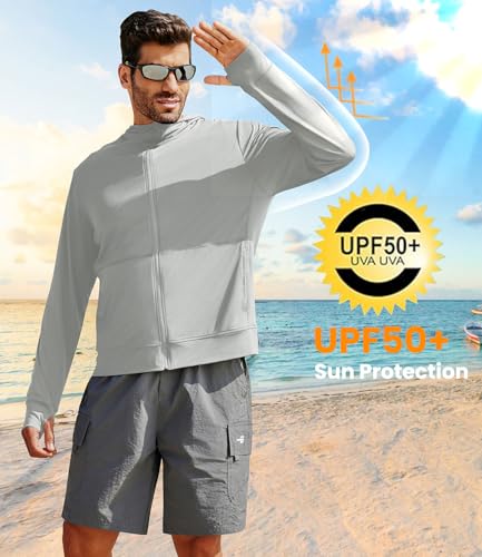 Image of PINSPARK Men's UPF 50+ Full Zip Up Sun Protection Hoodie Jacket Long Sleeve Lightweight UV Shirts for Men Hiking Fishing