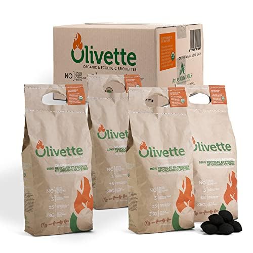 Image of OLIVETTE Organic BBQ Charcoal Briquettes, 4-Bag Case, 6.6 lb Each