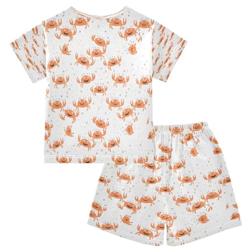 Pajama Sets Short Sleeve Orange Crab Pattern Prints Soft Cotton Summer Sleepwear 2 Piece PJS Size 5-14T2