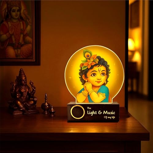 Image of ZOCI VOCI Bal Krishna LED Photo Frame Lamp with Light - Krishna Night Lamp for Pooja Room, Spiritual Home Decor, Diwali Gift, Temple Decoration, Bedside Table Lamp (Warm Light + BT Speaker)