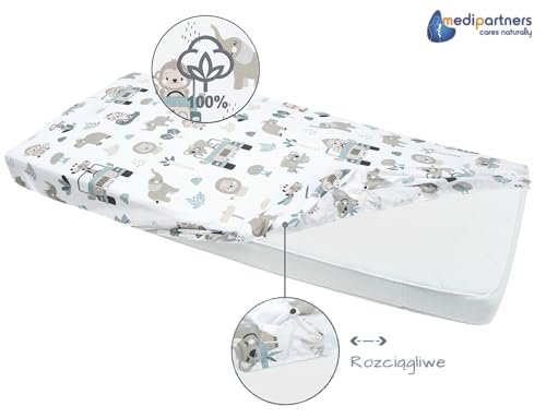 3-pak Prześcieradło z gumką 60 x 120 cm 100% bawełna pościel niemowlęca Medi Partners materac niemowlęcy śpiwór do łóżeczka dziecięcego(Miętowe Zoo-Bały-Szary)