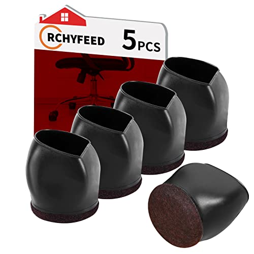 RCHYFEED Juego de 5 Protectors de Suelo para Sillas de Oficina, Tapas Protectoras de Silicona para Rueda de Silla Reutilizables para Suelos de Madera y Alfombras, Reducción de Arañazos y Ruido, Negro Cover