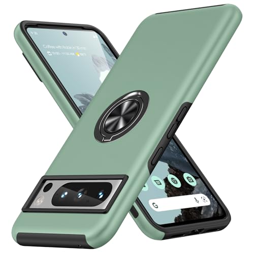 AOUIA für Google Pixel 8 Pro Hülle mit 360 Drehbarer Ring Ständer Militärischer Stoßschutz Pixel 8 Pro Hülle Handyhülle für Google Pixel 8 pro Alpengrün