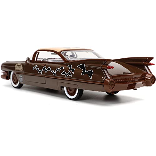 1959 Cadilla-c Coupe DeVille Brown & White w/ Graphics & Count Chocula Diecast Figurine Hollywood Rides Series 1/24 Diecast Model Car by Jada 32204