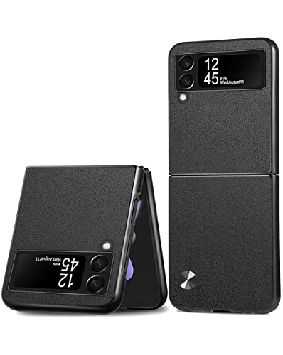 Puxssul for Samsung Galaxy Z Flip 3 Case Soft TPU artificial Leather Case Extremely Light Ultra-Light Camera Protection Leather Cover Case for Samsung Galaxy Z Flip 3 5G (Black)