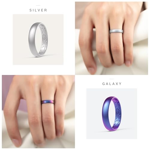 ThunderFit Women Breathable Eternity Pattern Silicone Wedding Ring Wedding Bands Anniversary Rings 4mm Width - 1.5mm Thickness - 12 rings / 8 Rings / 4 Rings / 1 Ring