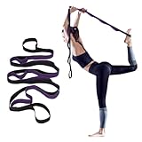 Amrules Yoga Strap for Stretching with 10 Loops Inelastic Soft Polyester Cotton Stretch Out Band for Exercise, Yoga, Pilates and Dance for Men and Women, Black