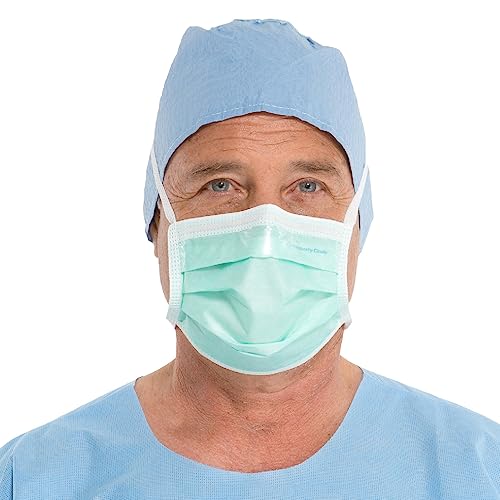 HALYARD Disposable Mask, Three Layer Construction, Anti-Fog, Pleat-Style w/Ties & Film Strip, Green, 49215