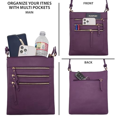 Image of Solene Crossbody Bag Functional Multi Pocket Messenger Purse Top Zip Closure Shoulder Handbag With Adjustable Strap