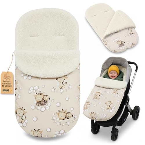 Saco para Carrito y Buggy de Invierno 90x45 cm   Saco de Invierno Forro Cálido Manta Envolvente Accesorio Bebé cálido boucle certificado Oeko Tex Jirafas
