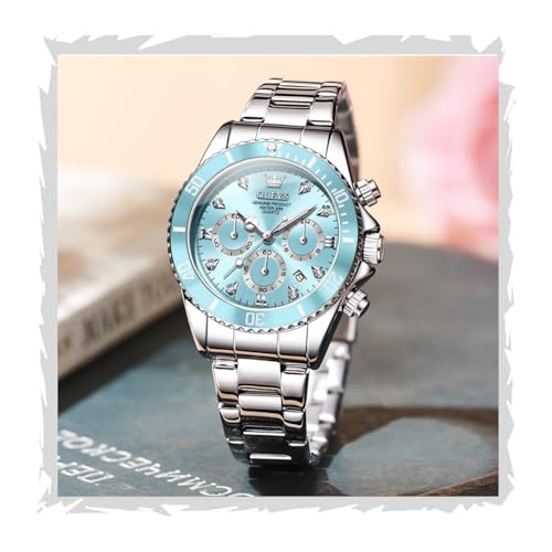 Image of OLEVS Watch for Women Luxury Stylish Diamond Analog Quartz Chronograph Elegant Silver Stainless Steel Chain Waterproof Date Ladies Wrist Watch